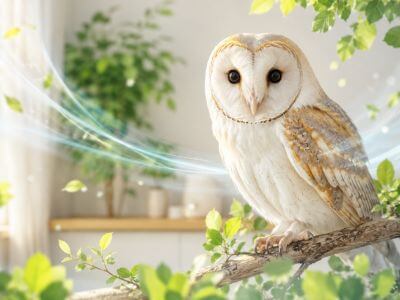 涼しい部屋と白フクロウ